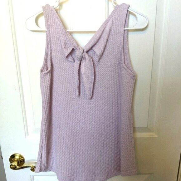Sinuous lavender waffle-knit tie back tank top - Small - Made in the USA - Picture 4 of 6